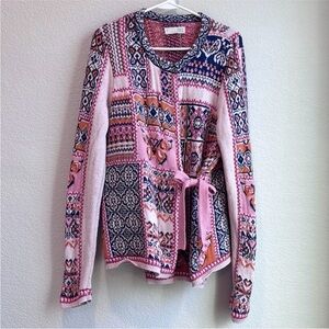 Odd Molly Pink Knit Nordic Cardigan Sweater Heavyweight